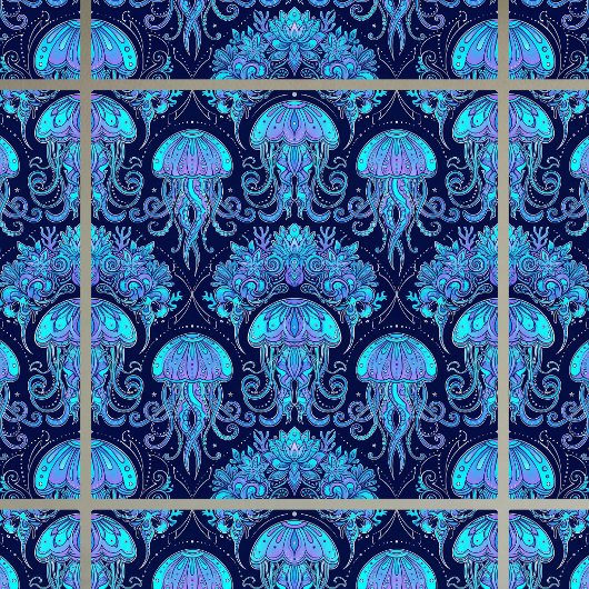 Jellyfish Mandala Pattern Blue Purple Graphic Tile Fliese