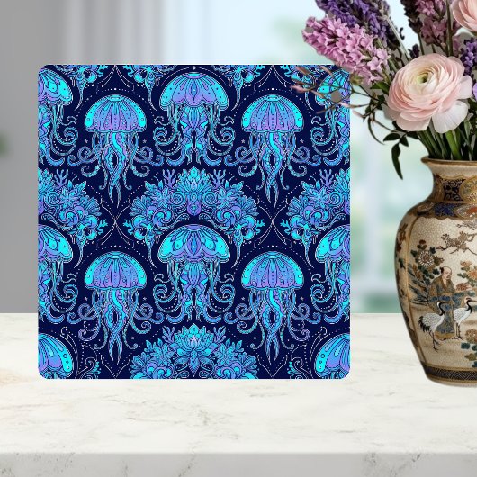 Jellyfish Mandala Pattern Blue Purple Graphic Tile Fliese