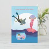 Jellyfish Mermaid Ray Diver Aquarium Hochzeit Einladung (Stehend Vorderseite)