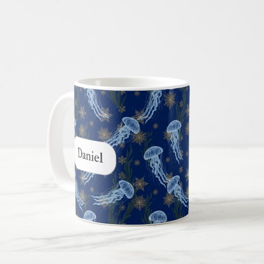 Jellyfish Ocean See Dreamy Nautical Custom Name Kaffeetasse (Vorderseite Links)