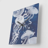 Jellyfish on Navy Background Quadratische Wanduhr (Winkel)
