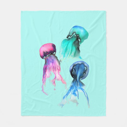 Jellyfish Sea Thema Funkelfarben Fleecedecke (Vorderseite)