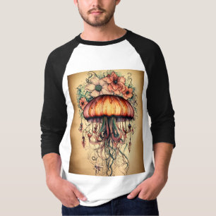 Jellyfish Tattoodesign mit floralen Elementen T-Shirt