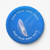Jellyfish Tentacles Bright Blue Sea Custom Text Pappteller (Vorderseite)