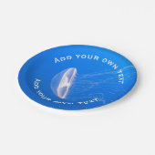 Jellyfish Tentacles Bright Blue Sea Custom Text Pappteller (Schrägansicht)