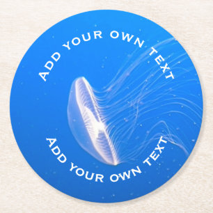 Jellyfish Tentacles Bright Blue Sea Custom Text Runder Pappuntersetzer