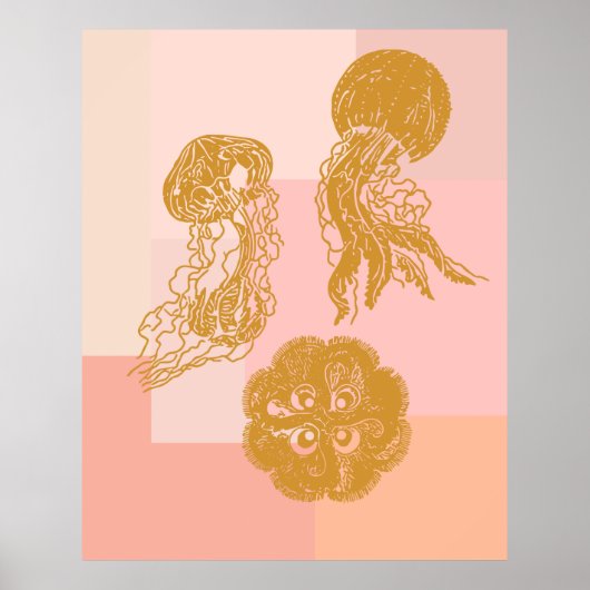Jellyfish Vintage Ocean Illustration Pink and Gold Poster (Vorne)