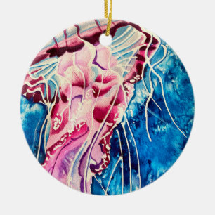 Jellyfish watercolor ocean art keramik ornament