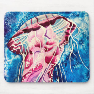 Jellyfish watercolor ocean art mousepad