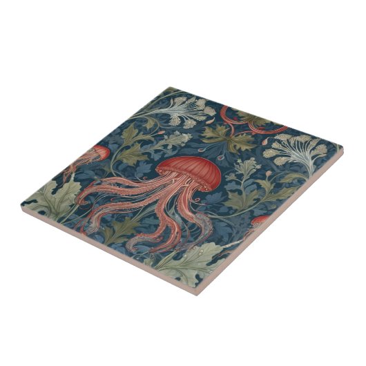 Jellyfish William Morris Stil Meer Botanischer Oze Fliese (Seite)