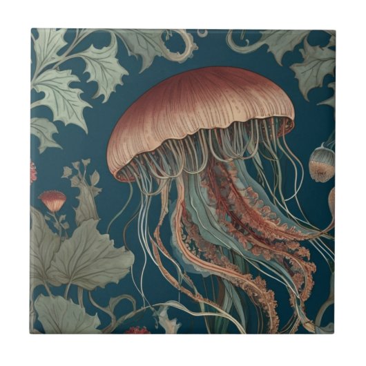 Jellyfish William Morris Stil Sea Ocean Marine Fliese (Vorderseite)