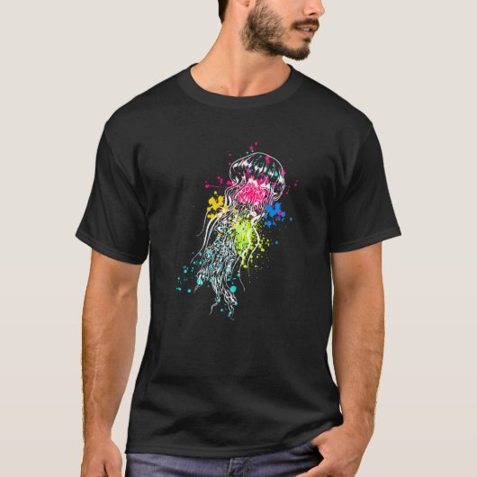 Jellyfish With Paint Splash And Splash And Waterco T-Shirt (Vorderseite)