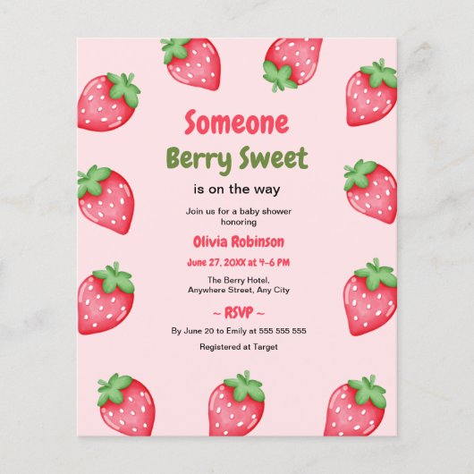 Jemand Berry Sweet Strawberry Baby Shower laden Flyer (Vorne)