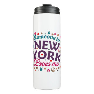 Jemand in New York liebt mich Retro lustiges Desig Thermosbecher
