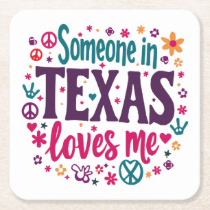 Jemand in Texas liebt mich - Retro-Texas-Hippie-Ku Rechteckiger Pappuntersetzer