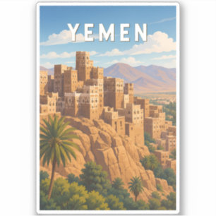 Jemen Illustration Reise Kunst Vintage Aufkleber