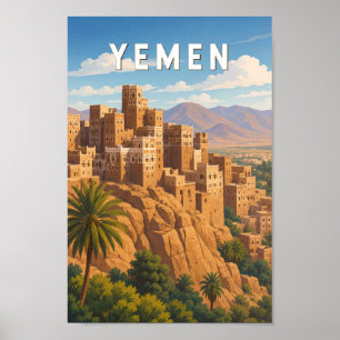 Jemen Illustration Reise Kunst Vintage Poster