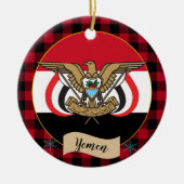 Jemen, roter Büffel kariert und jemenitische Flagg Keramik Ornament (Vorne)