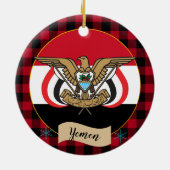 Jemen, roter Büffel kariert und jemenitische Flagg Keramik Ornament (Hinten)
