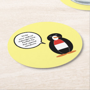 Jemenitische sprechende Frau Pinguin Personalisier Runder Pappuntersetzer