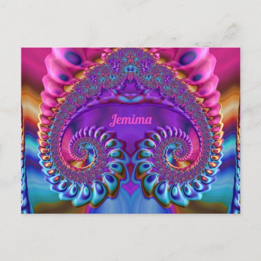 JEMIMA ~ Glossy Postcard 3D Pink Blue Lila Zany Postkarte (Vorderseite)