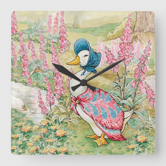 Jemima Puddle Duck am See Quadratische Wanduhr (Vorderseite)