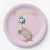 Jemima Puddle Duck "First Birthday" Text Pappteller (Vorderseite)