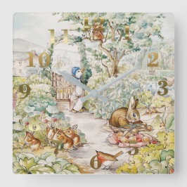 Jemima Puddle Duck im Garten von Herrn Mc Gregor Quadratische Wanduhr