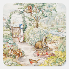 Jemima Puddle Duck im Garten von Herrn Mc Gregor Quadratischer Aufkleber