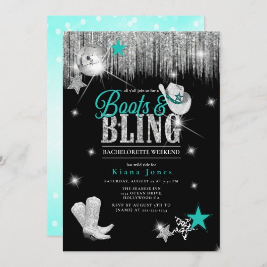 Jena McBride Boots 'n Bling Disco ID925 Einladung (Vorne/Hinten)
