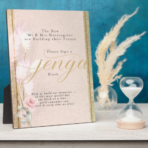 Jenga Block Blush Roségold und Pampas Gras Plaque Fotoplatte