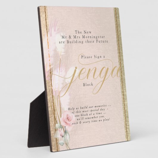 Jenga Block Blush RoseGold und Pampas Grass Plaqu Fotoplatte (Seite)