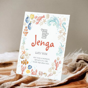 Jenga-Gästebuch Küsten-Ozean-Strand Brautparty Sockelschild