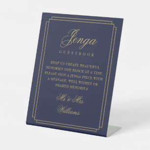 Jenga Guest Book Navy Blue and Gold Art Deco Sockelschild