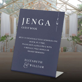 Jenga Guest Book Navy Blue Minimalistisch Modern Sockelschild