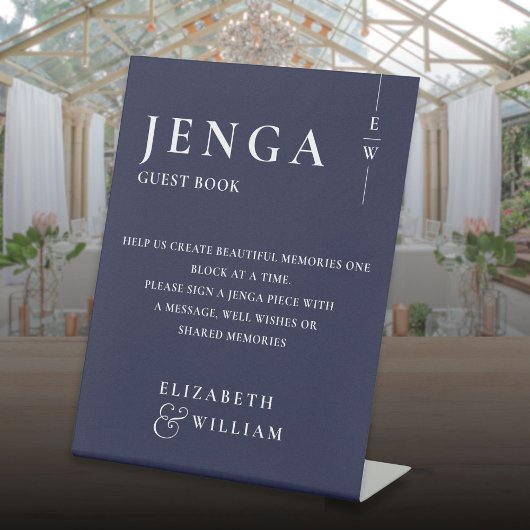Jenga Guest Book Navy Blue Minimalistisch Modern Sockelschild