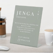 Jenga Guest Book Sage Green Minimalistisch Modern Sockelschild (In SItu)