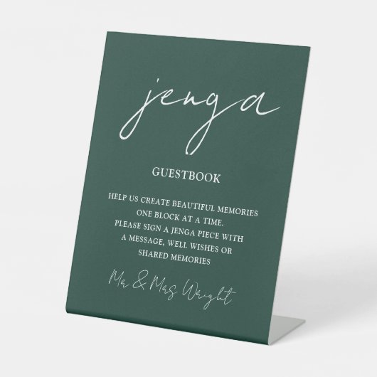 Jenga Guestbook Emerald Green Minimalistisches Skr Sockelschild (Vorderseite)