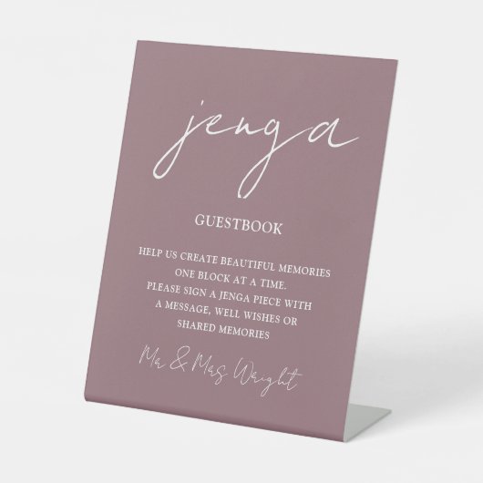 Jenga Guestbook Mauve Minimalistisch Script Sockelschild (Vorderseite)