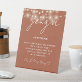 Jenga Guestbook Terracotta String Lights Sockelschild (In SItu)