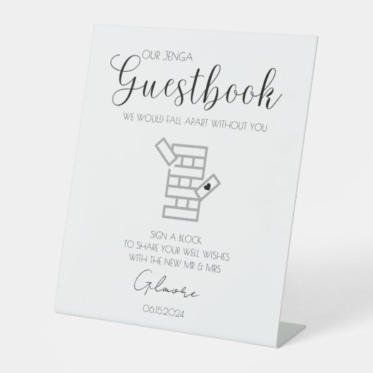 Jenga Wedding Gästebuch-Anmeldung Sockelschild (Vorderseite)