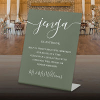 Jenga Wedding Gästebuch Elegantes Script Olive Gre