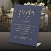 Jenga Wedding Guestbook Skript Navy Blue und Gold Sockelschild