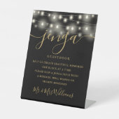 Jenga Wedding Guestbook String Lights Black Gold Sockelschild (Vorderseite)