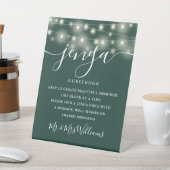 Jenga Wedding Guestbook String Lights Emerald Sockelschild (In SItu)
