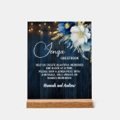 Jenga Wedding Guestbook String Lights Floral Acrylschild (Vorderseite)