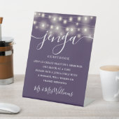 Jenga Wedding Guestbook String Lights Lila Sockelschild (In SItu)