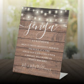 Jenga Wedding Guestbook String Lights Rustic Wood Sockelschild