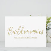 Jenga Wedding Sign "Build Erinnerungen"| Stilvolle Einladung (Stehend Vorderseite)