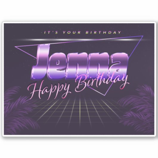Jenna Name Vorname lila retro Sticker Geburtstag (Vorderseite)